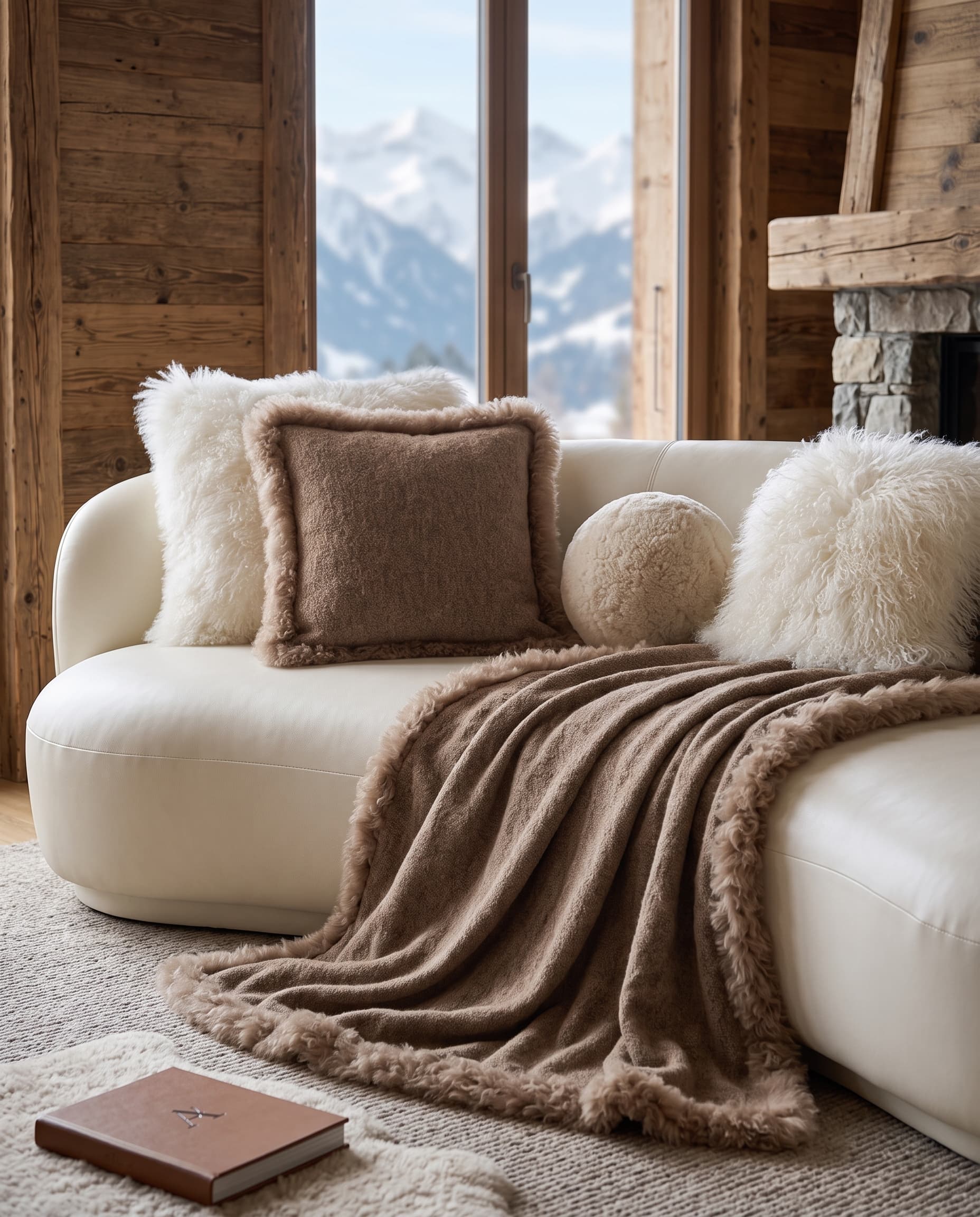 Coussin en alpaga et agneau — ambiance canapé