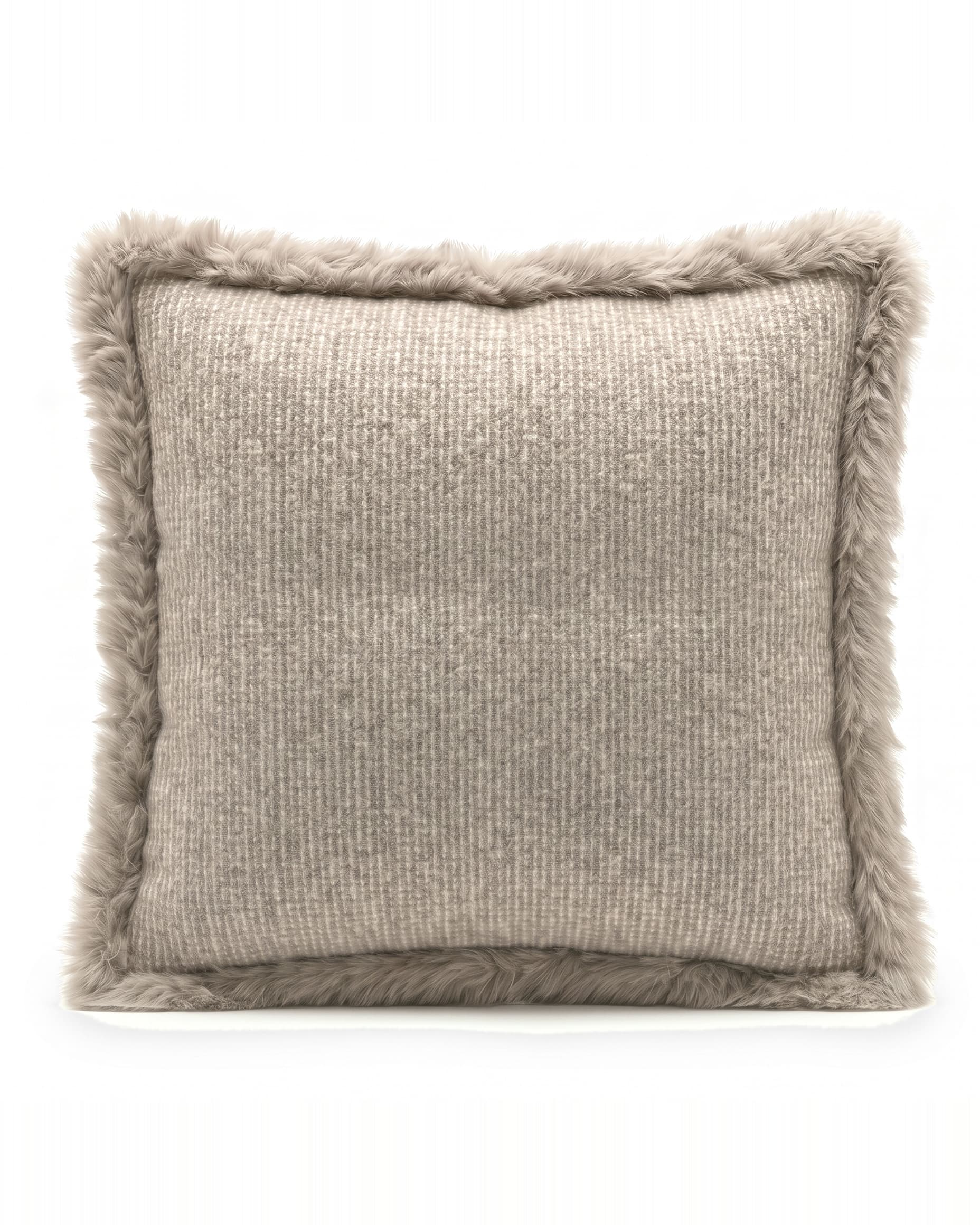 Coussin en laine mérinos — Écru chiné, carré 45 × 45 cm, bordure d’agneau