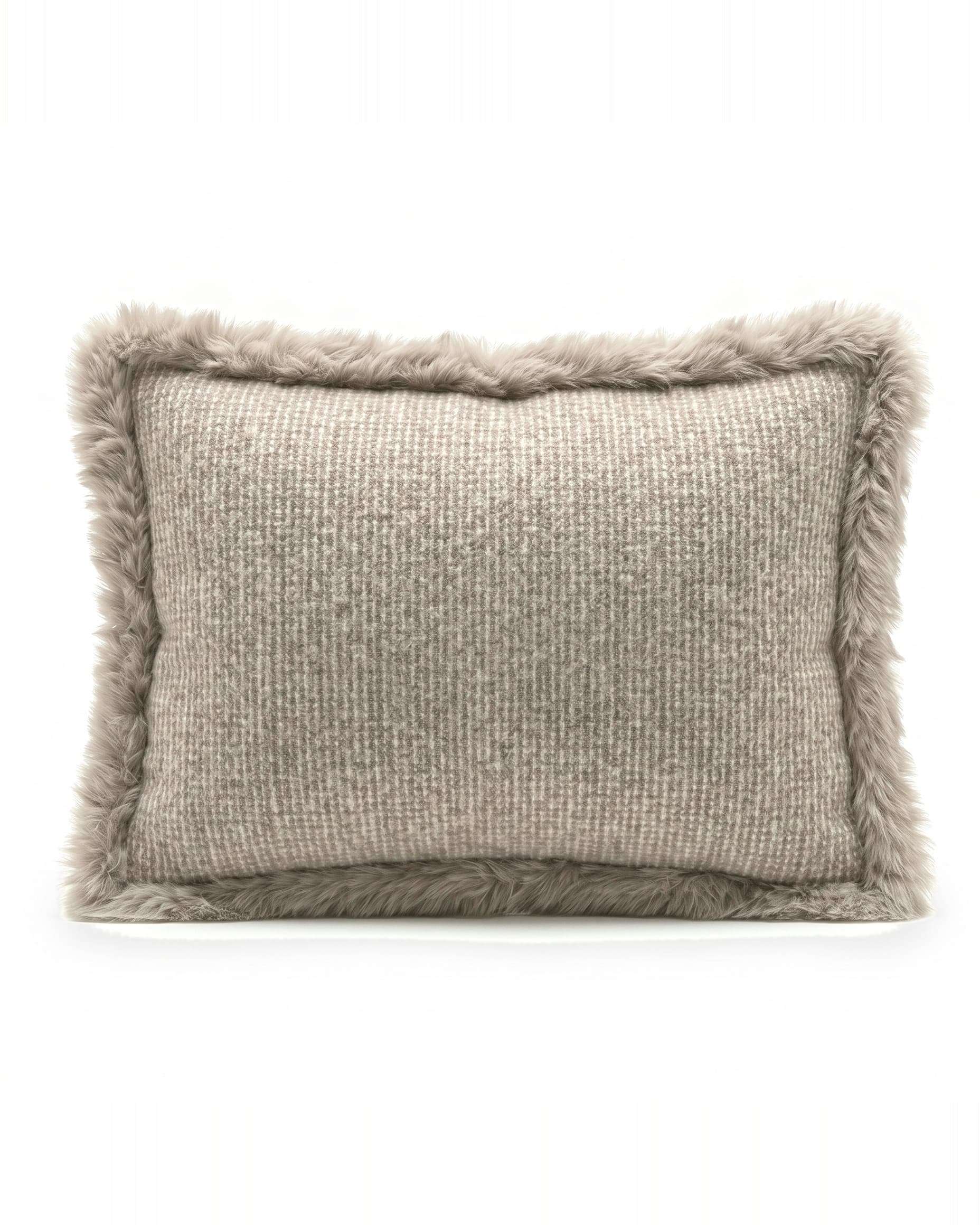 Coussin en laine mérinos — Écru chiné, rectangulaire 30 × 50 cm, bordure d’agneau