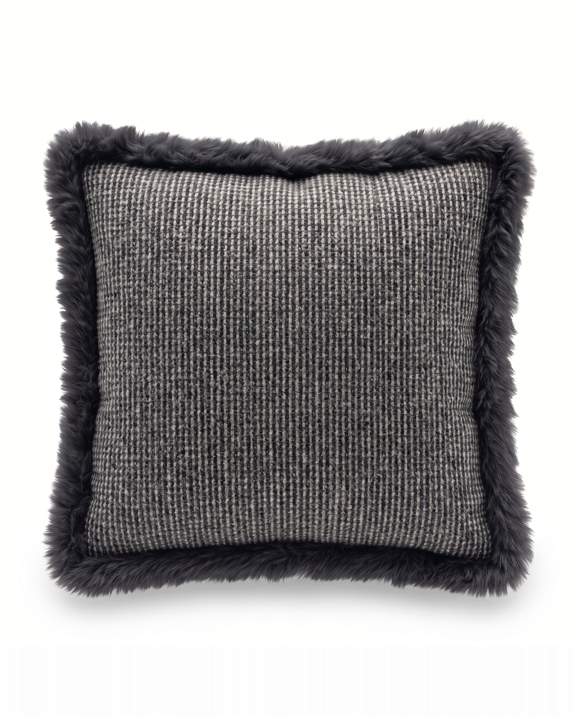 Coussin en laine mérinos — Gris clair chiné, carré 45 × 45 cm, bordure d’agneau