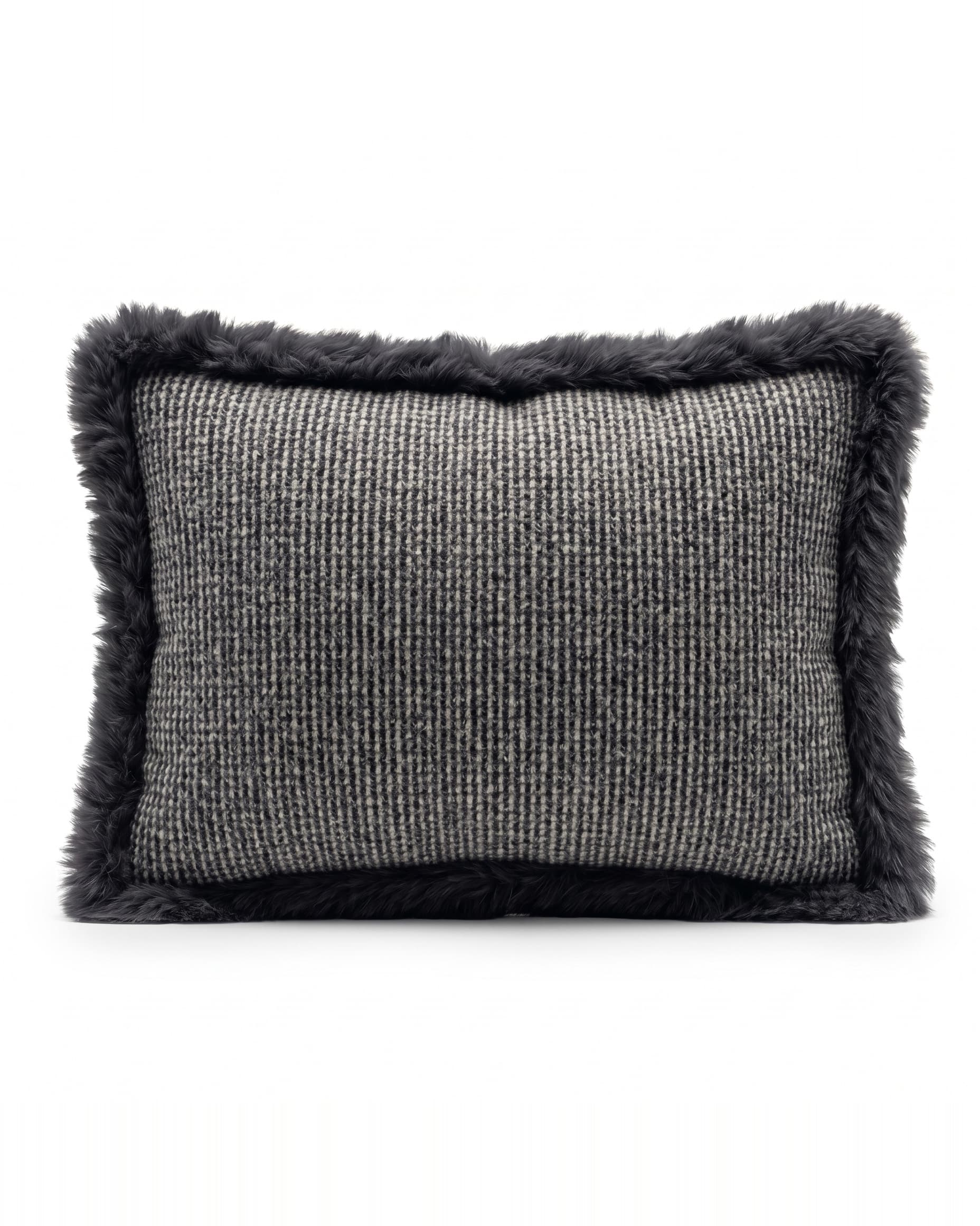 Coussin en laine mérinos — Gris clair chiné, rectangulaire 30 × 50 cm, bordure d’agneau