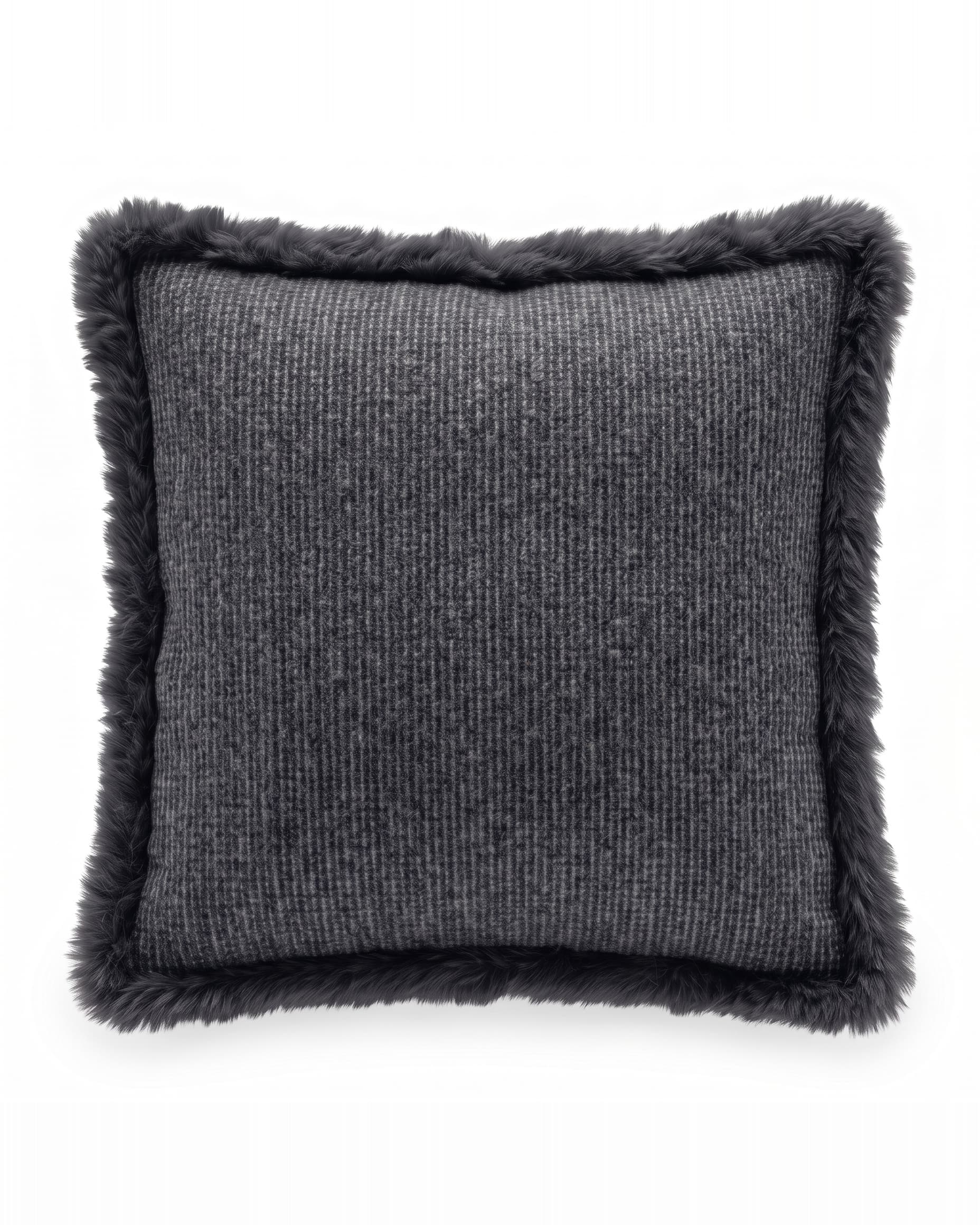 Coussin en laine mérinos — Gris chiné, carré 45 × 45 cm, bordure d’agneau