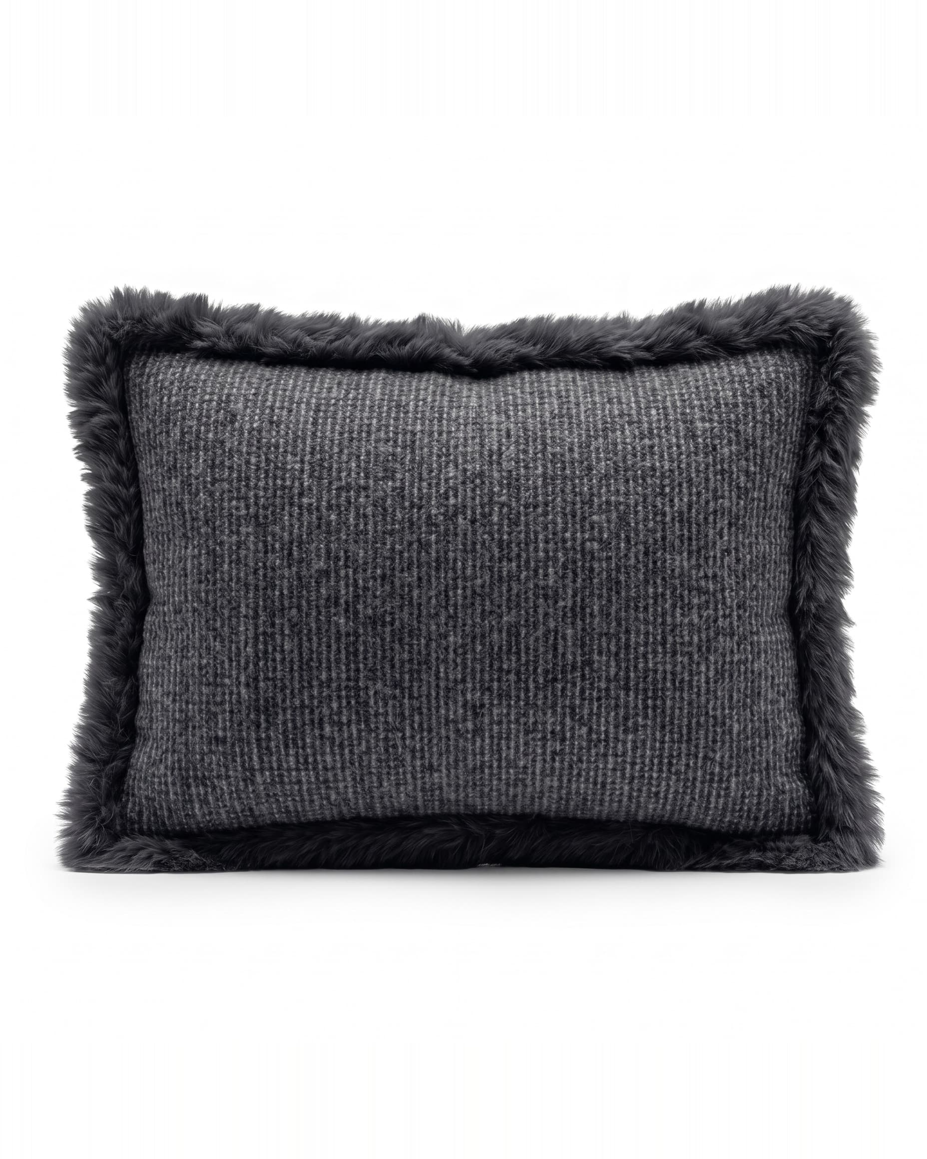 Coussin en laine mérinos — Gris chiné, rectangulaire 30 × 50 cm, bordure d’agneau