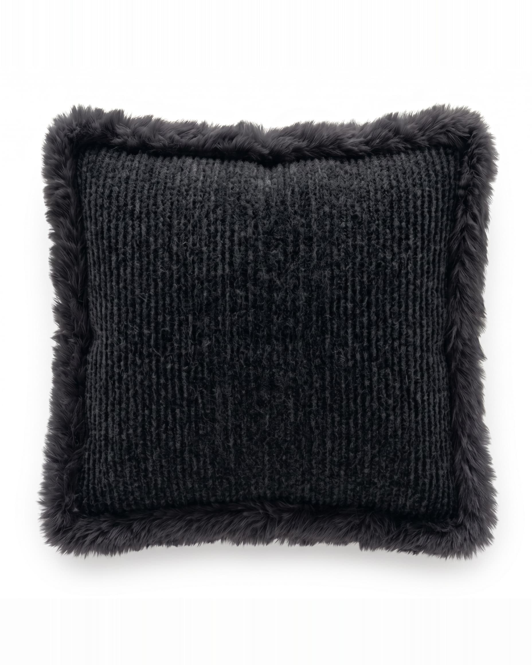 Coussin en laine mérinos — Anthracite chiné, carré 45 × 45 cm, bordure d’agneau