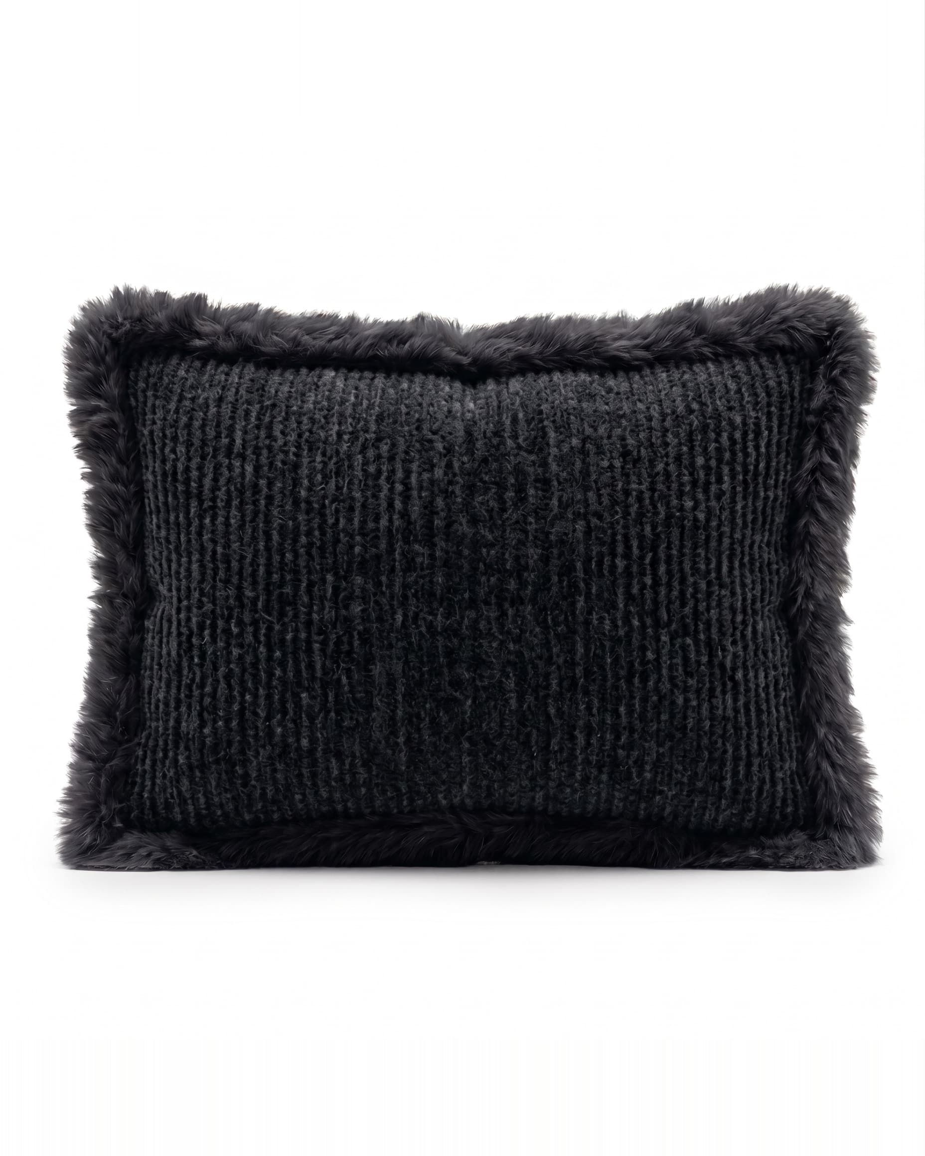 Coussin en laine mérinos — Anthracite chiné, rectangulaire 30 × 50 cm, bordure d’agneau