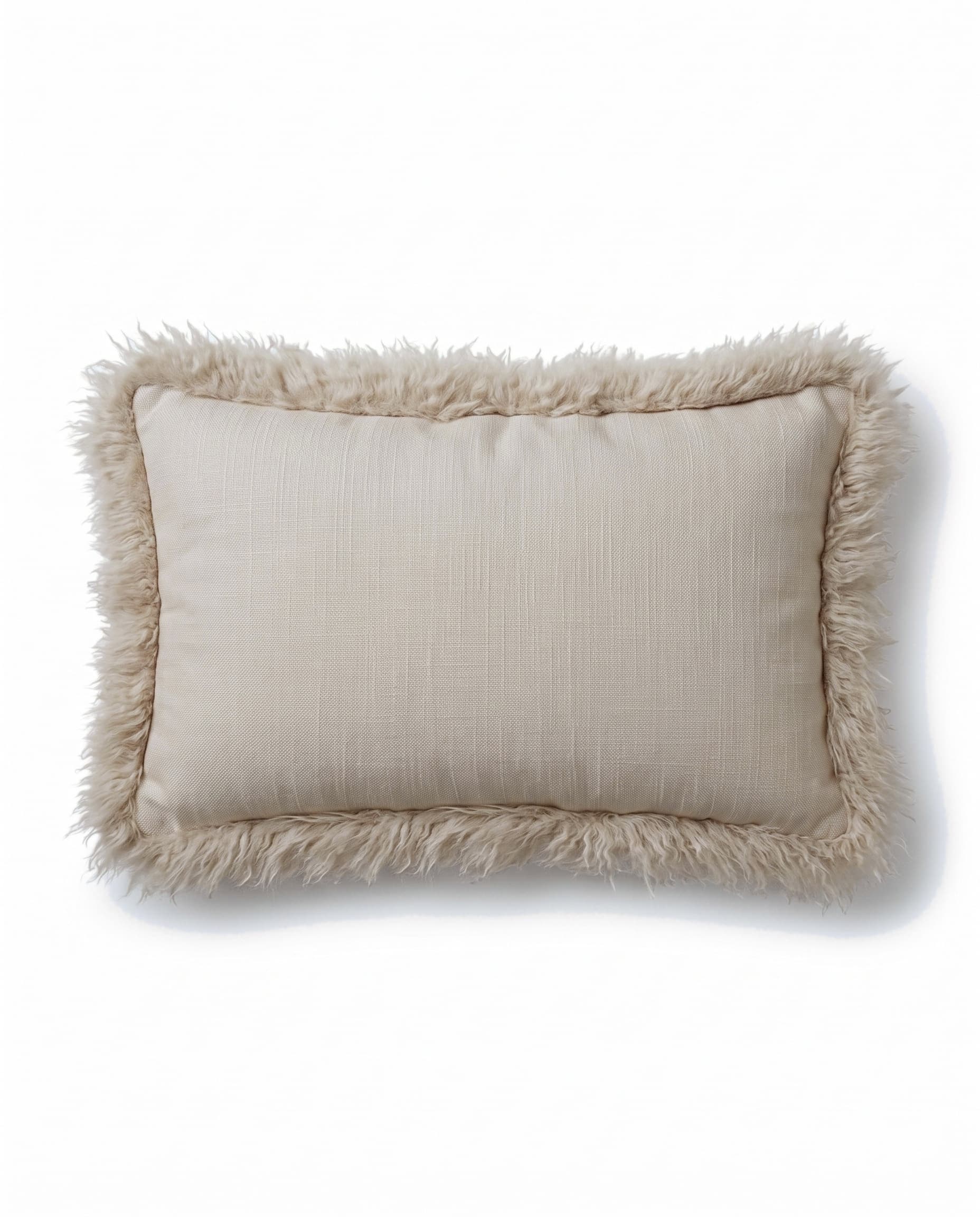 Coussin en lin et agneau — Naturel, rectangulaire 30 × 50 cm, bordure d’agneau