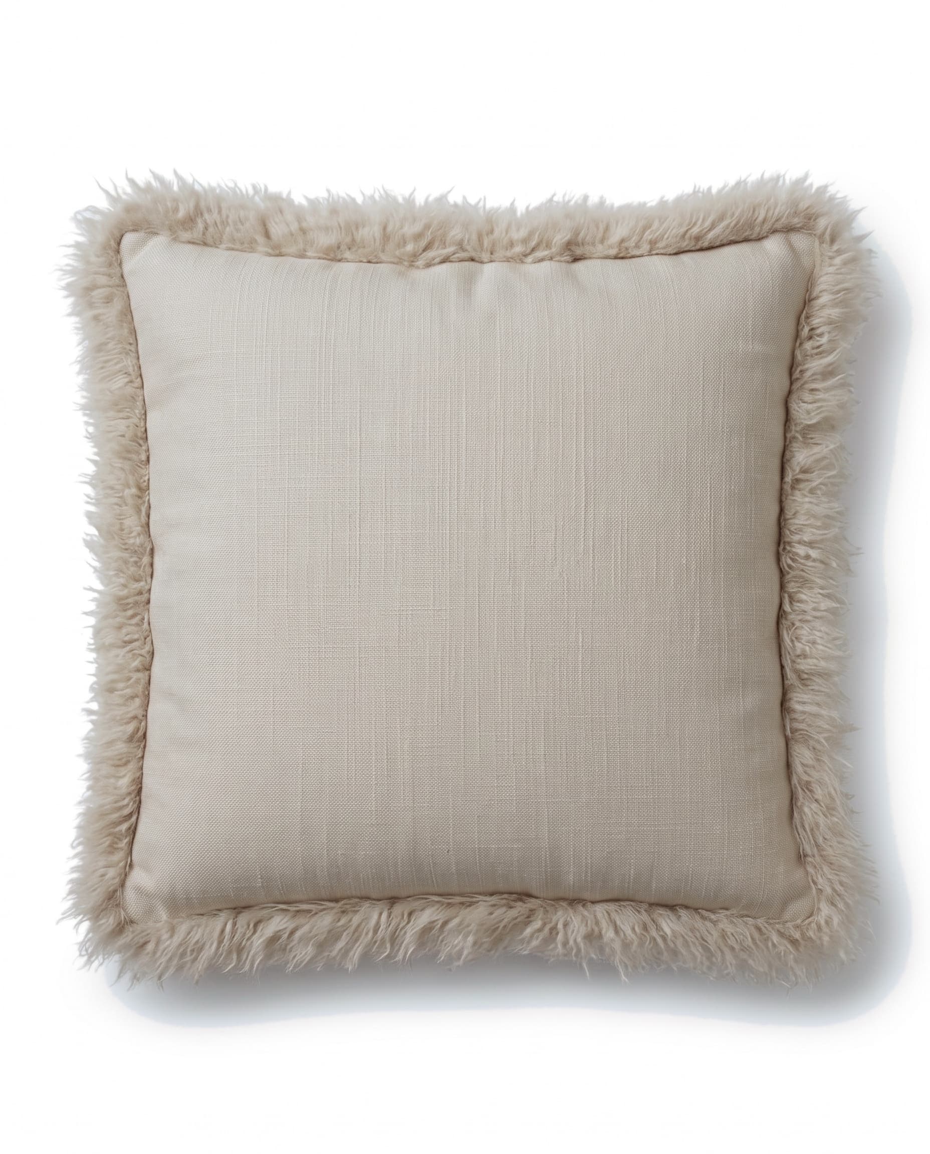 Coussin en lin et agneau — Naturel, carré 45 × 45 cm, bordure d’agneau