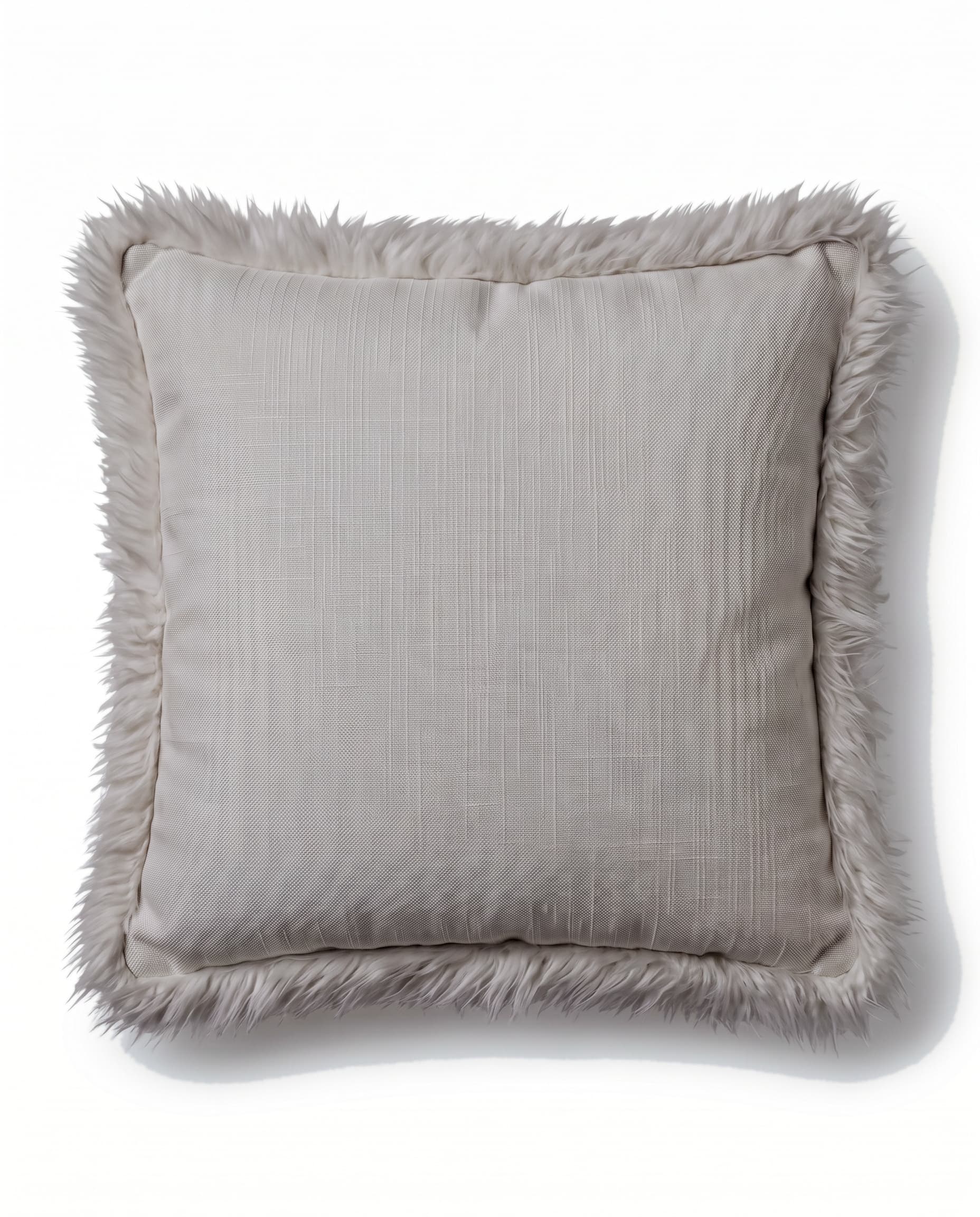 Coussin en lin et agneau — Argent, carré 45 × 45 cm, bordure d’agneau