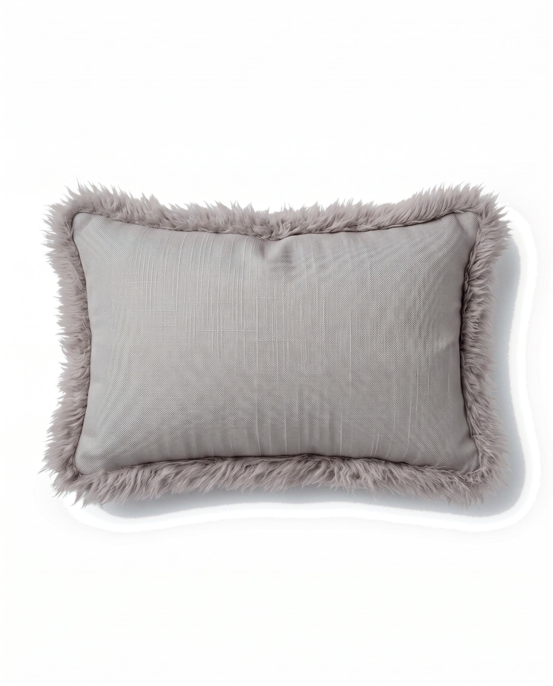 Coussin en lin et agneau — Argent, rectangulaire 30 × 50 cm, bordure d’agneau