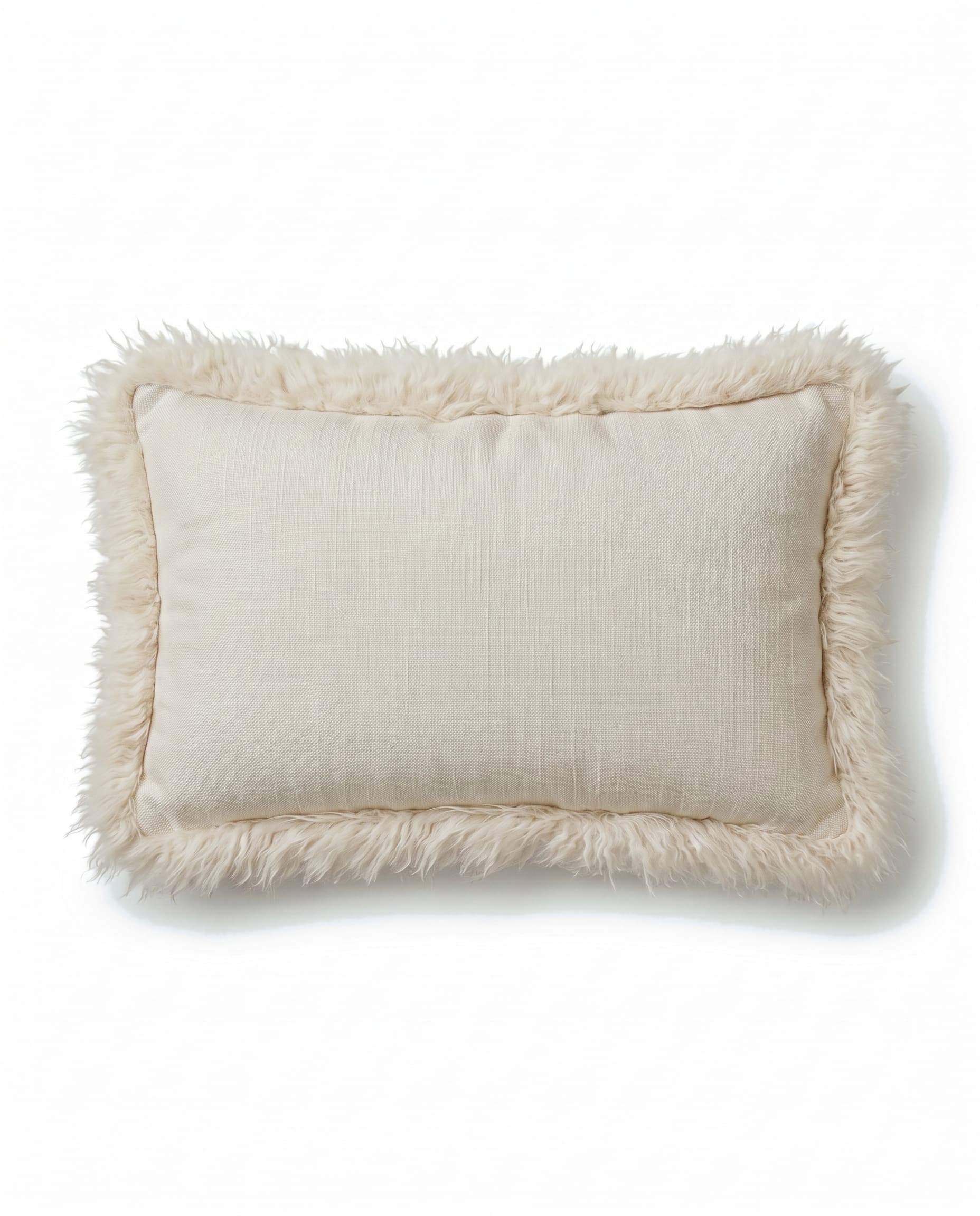 Coussin en lin et agneau — Écru, rectangulaire 30 × 50 cm, bordure d’agneau