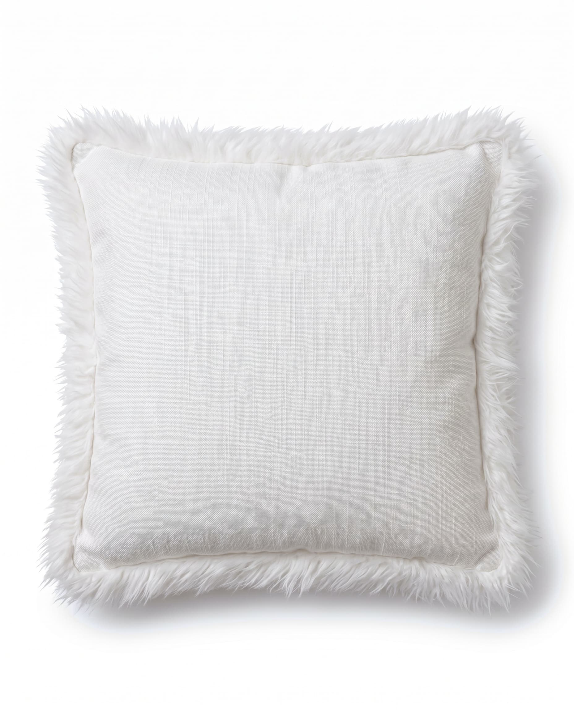 Coussin en lin et agneau — Blanc, carré 45 × 45 cm, bordure d’agneau