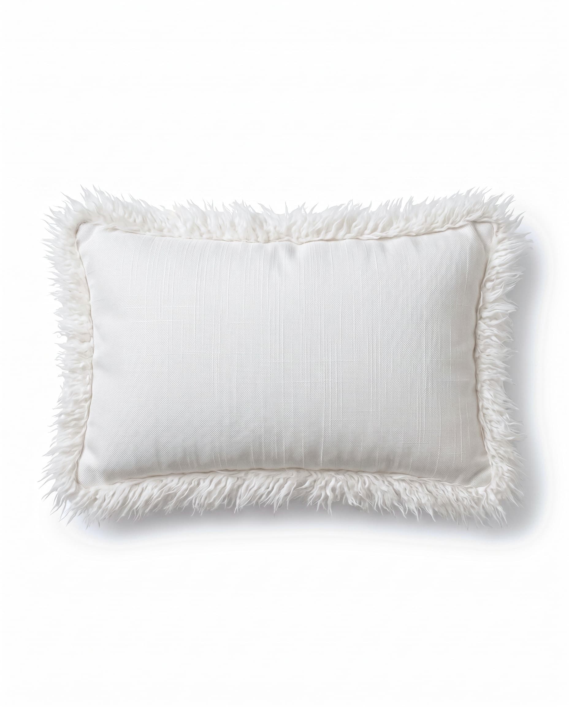 Coussin en lin et agneau — Blanc, rectangulaire 30 × 50 cm, bordure d’agneau