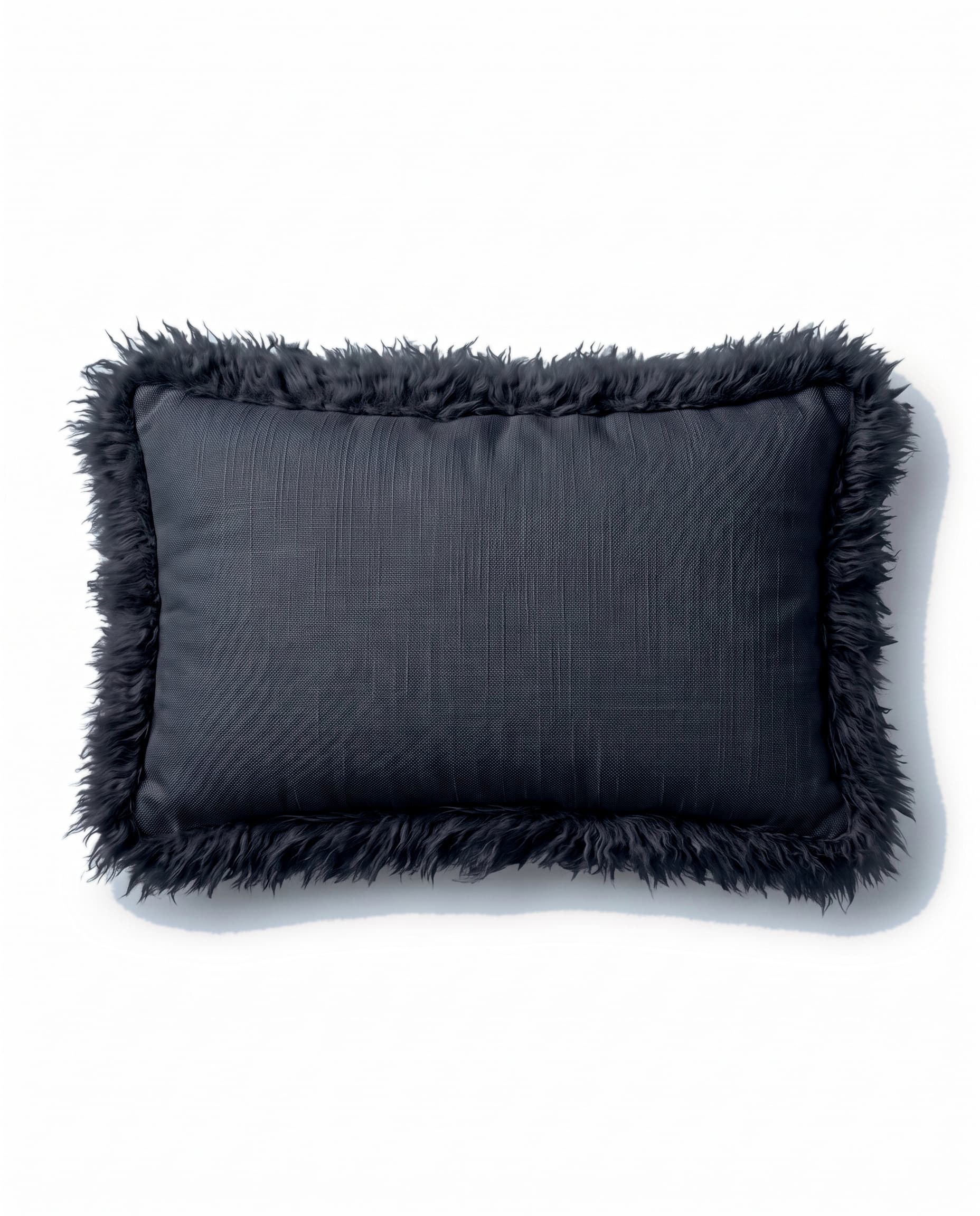 Coussin en lin et agneau — Anthracite, rectangulaire 30 × 50 cm, bordure d’agneau