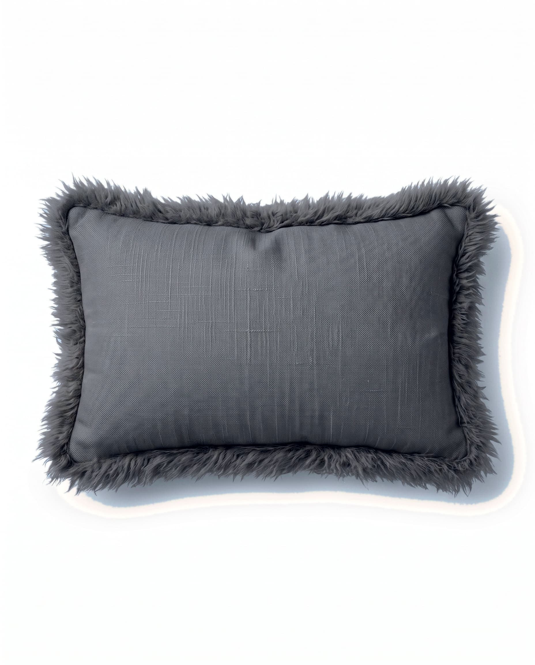 Coussin en lin et agneau — Gris chiné, rectangulaire 30 × 50 cm, bordure d’agneau