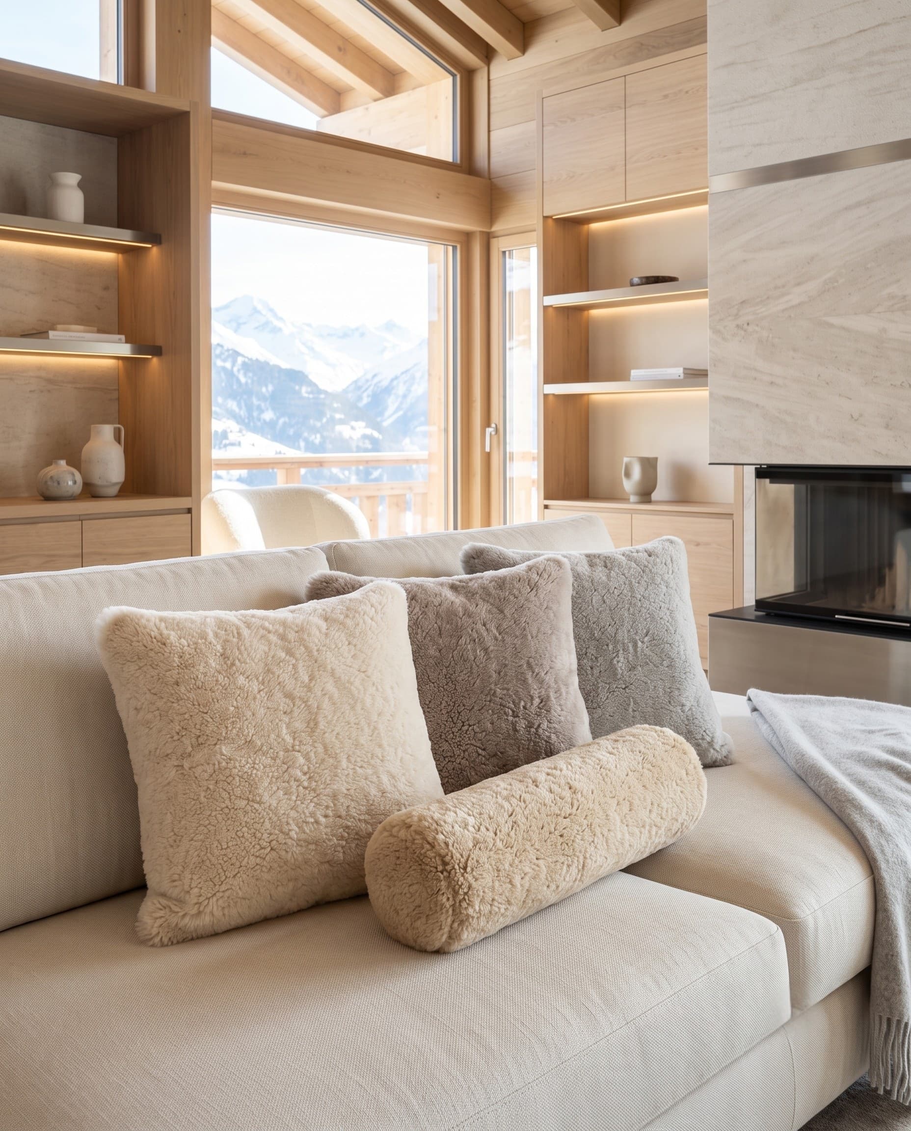 Coussin en peau lainée tondue