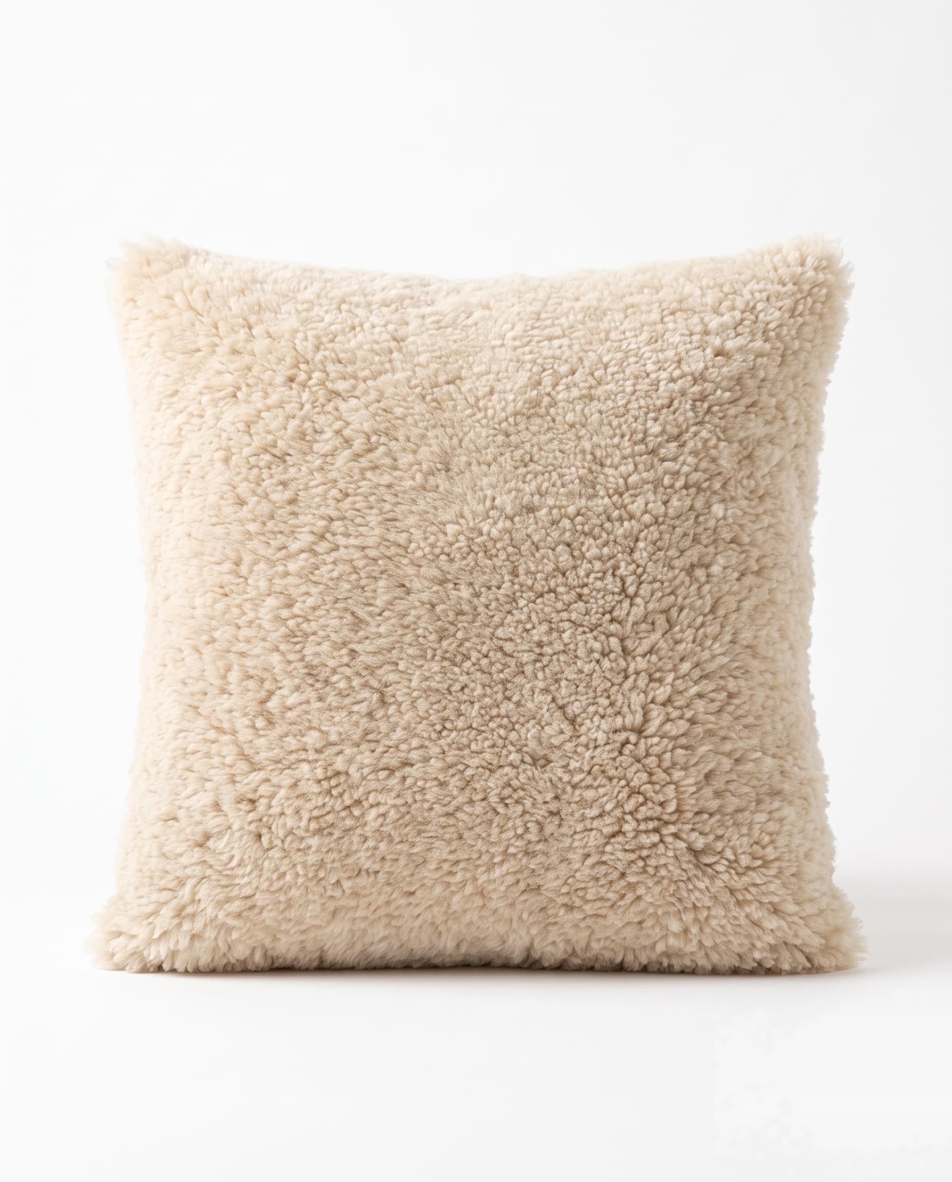 Coussin carré en peau lainée tondue — Crème — 50 × 50 cm