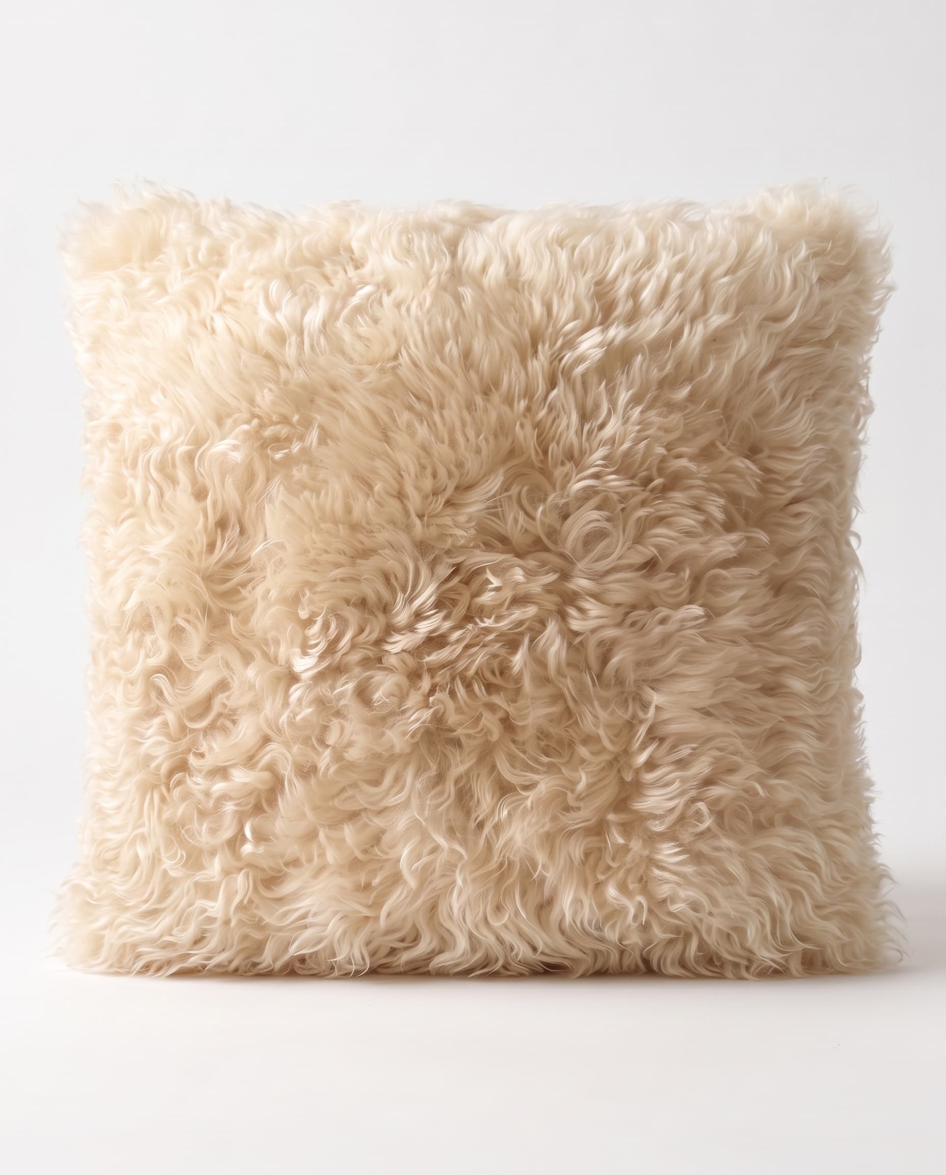 Coussin en peau de mouton — style islandais — carré 40 × 40 cm, poil long ondulé