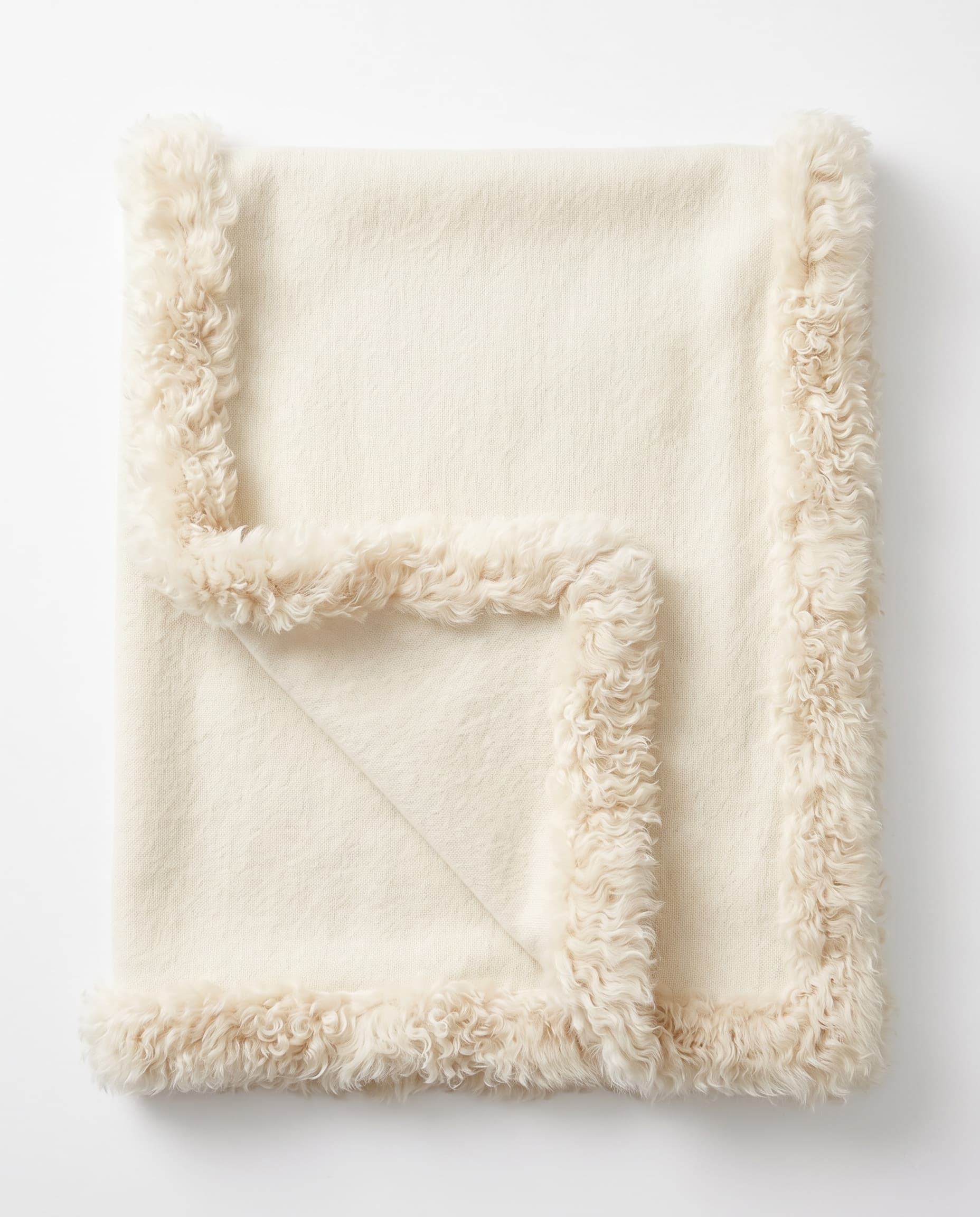 Plaid en cachemire et laine — Blanc cassé — bordure d’agneau, 130 × 180 cm