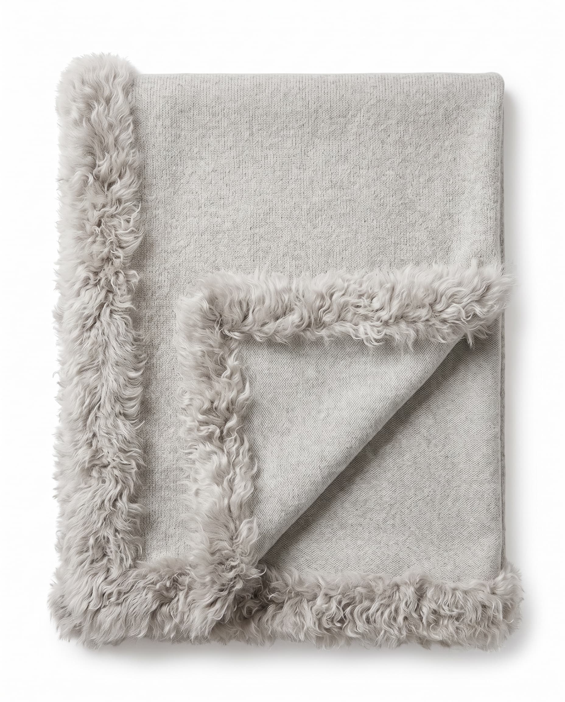 Plaid en cachemire et laine — Gris chiné — bordure d’agneau, 130 × 180 cm