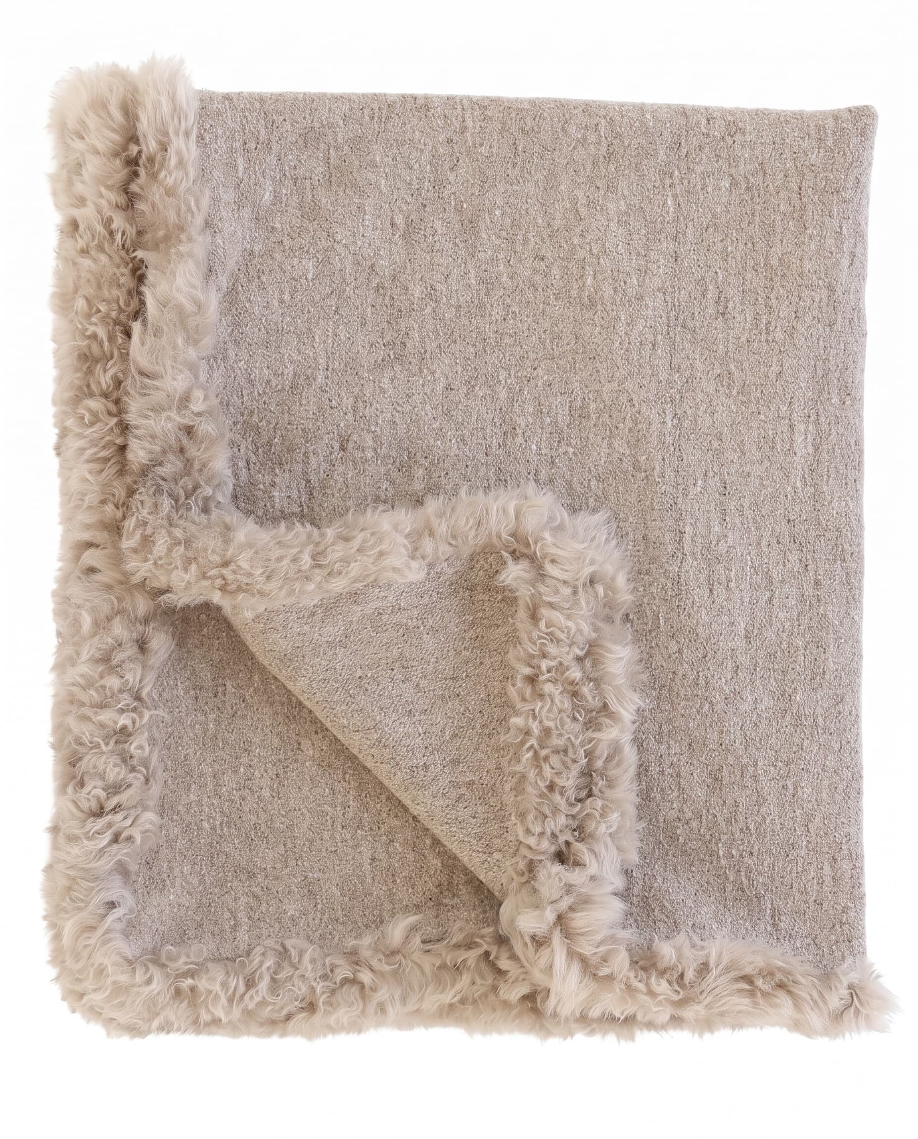Plaid en cachemire et laine — Beige — bordure d’agneau, 130 × 180 cm