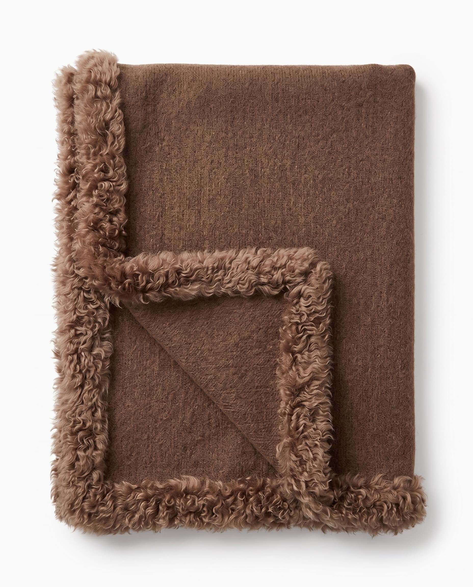 Plaid en cachemire et laine — Camel — bordure d’agneau, 130 × 180 cm