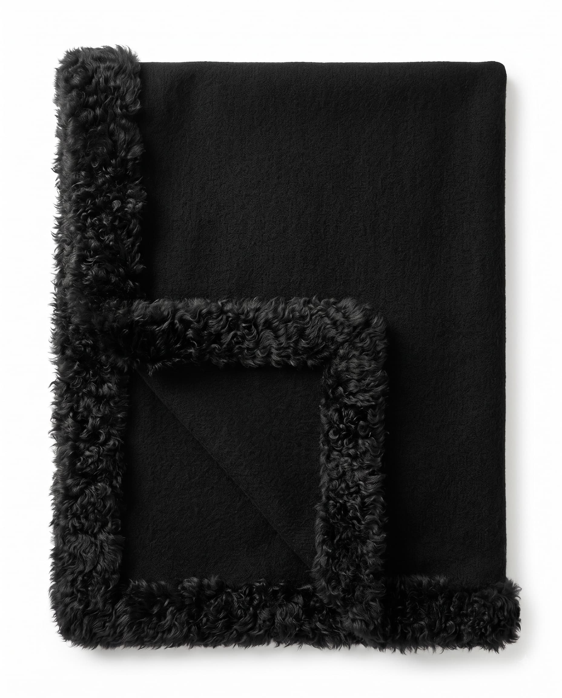 Plaid en cachemire et laine — Noir — bordure d’agneau, 130 × 180 cm