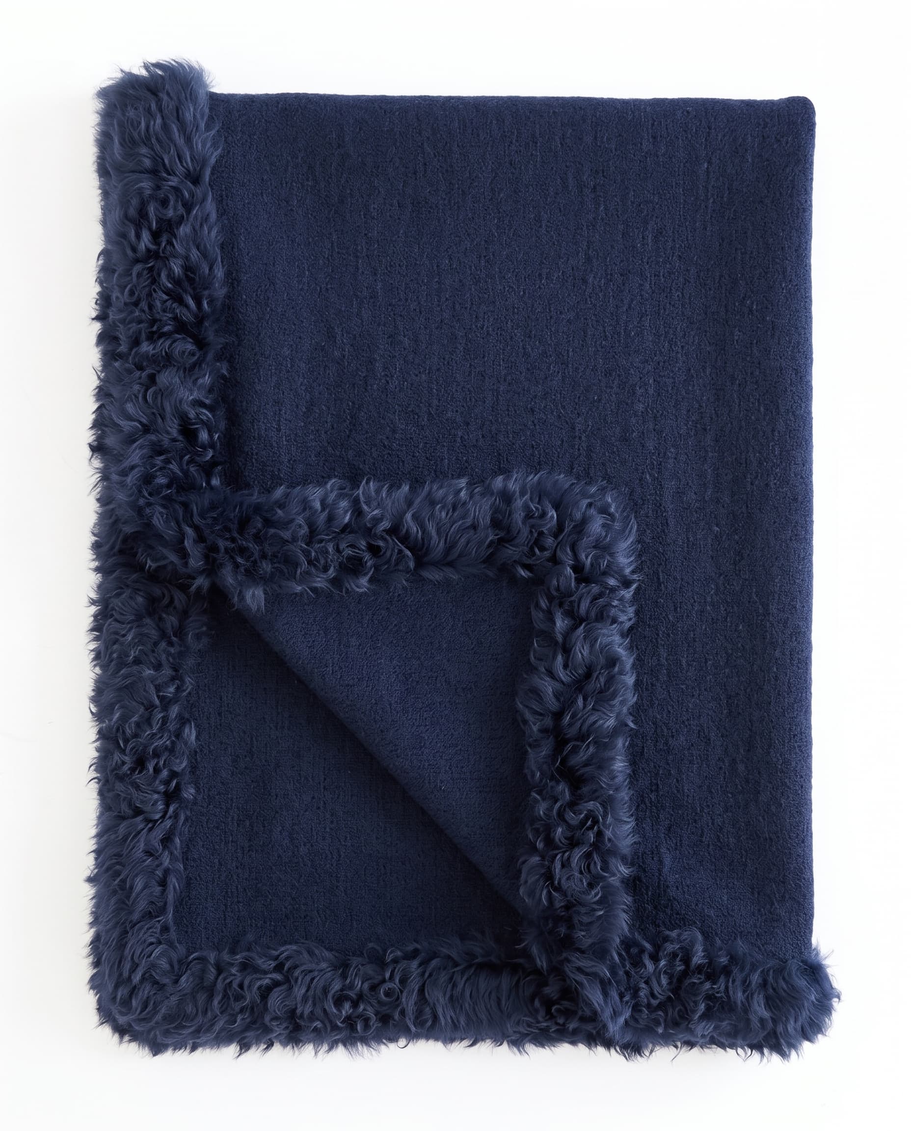 Plaid en cachemire et laine — Marine — bordure d’agneau, 130 × 180 cm