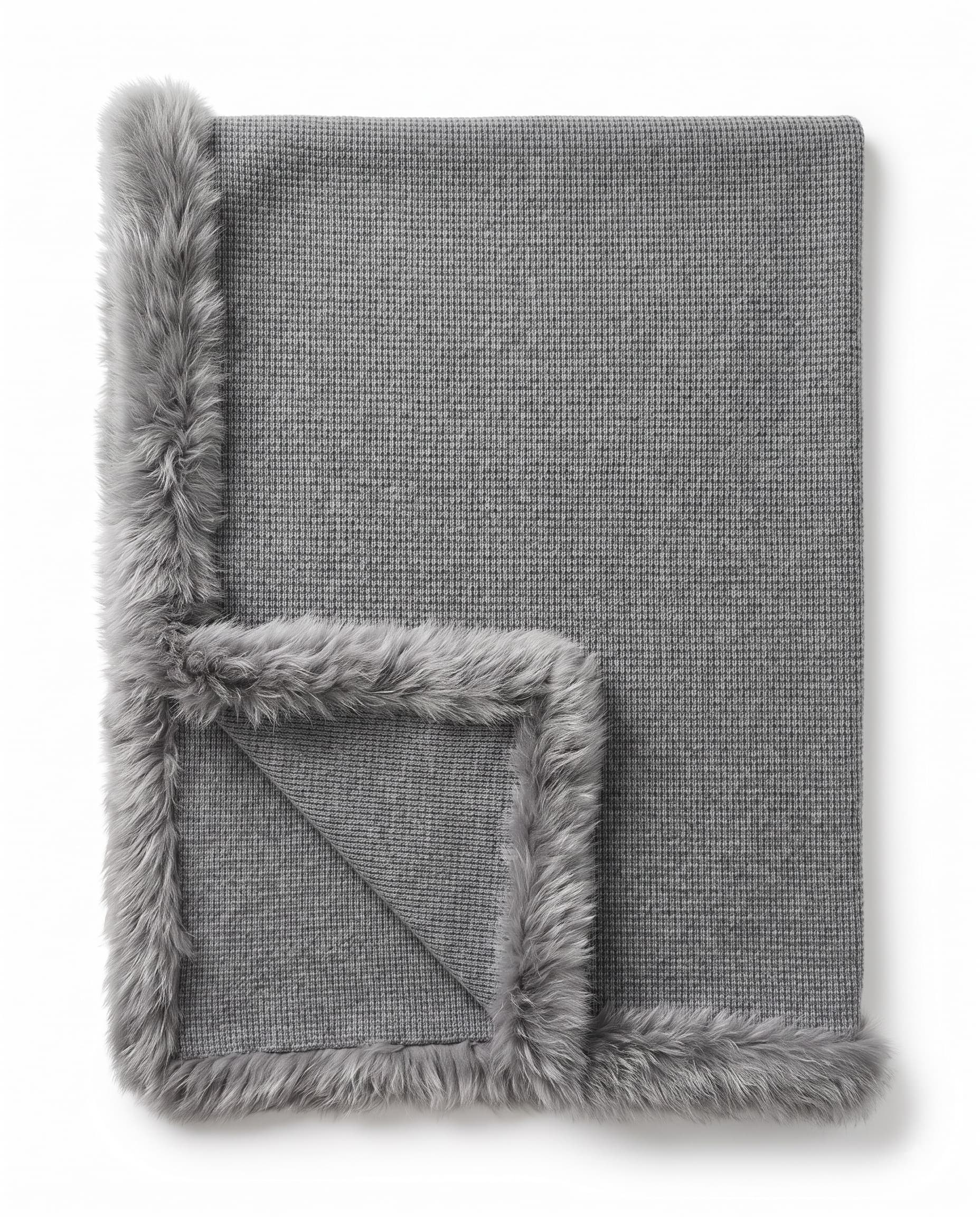 Plaid en laine mérinos — Gris clair chiné — bordure d’agneau, 120 × 180 cm