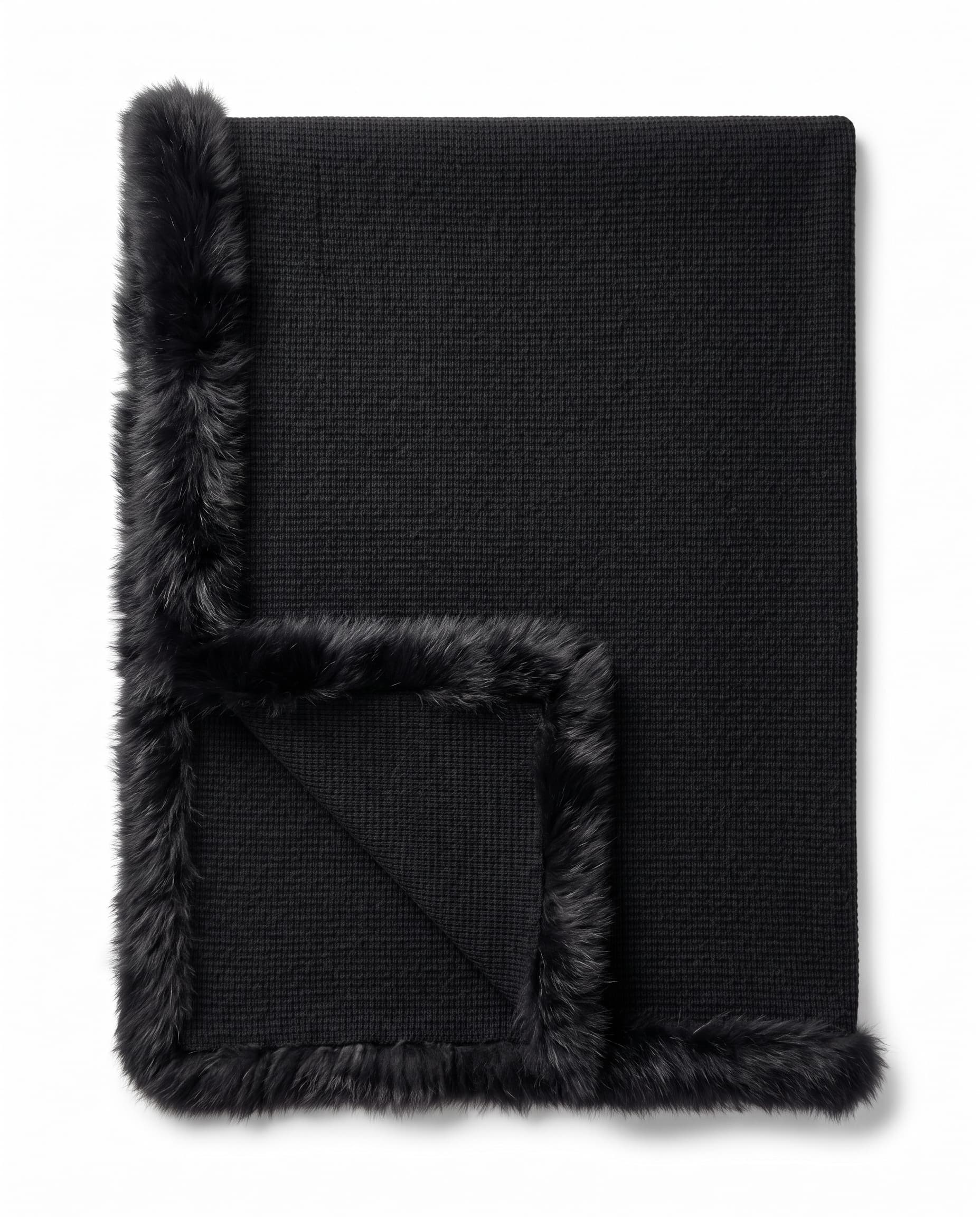 Plaid en laine mérinos — Anthracite chiné — bordure d’agneau, 120 × 180 cm
