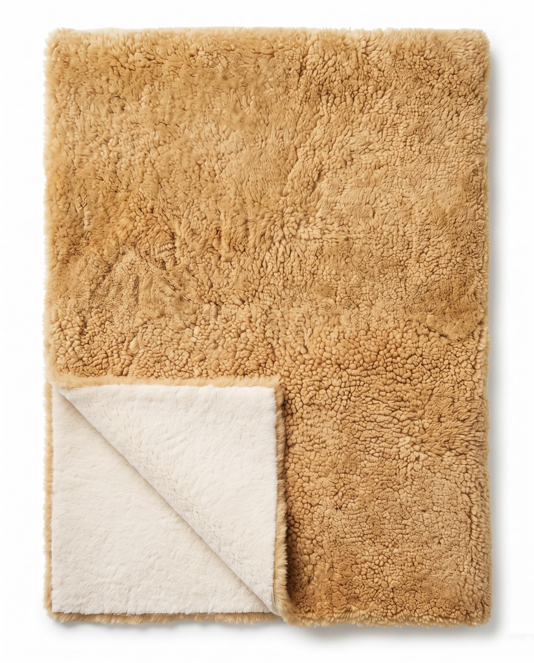 Plaid en peau lainée tondue — Sable — 140 × 200 cm