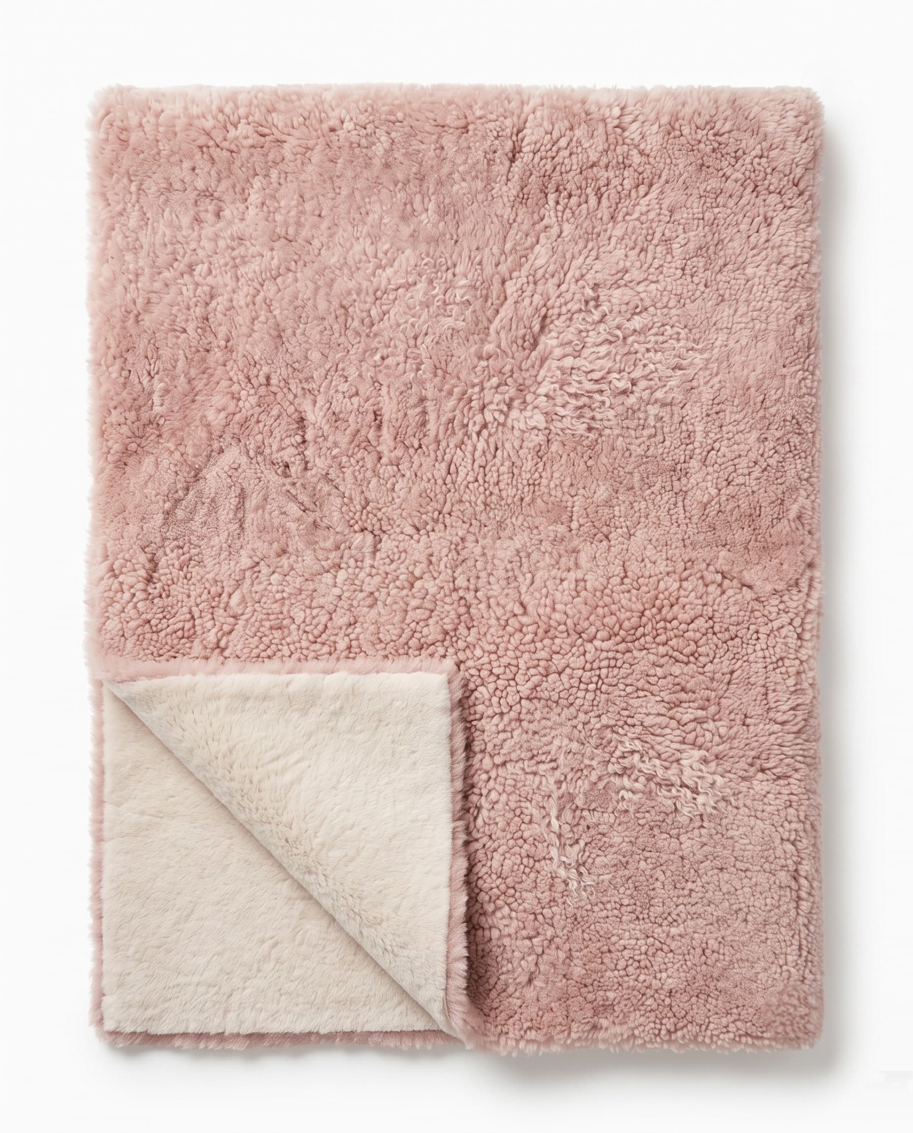 Plaid en peau lainée tondue — Rose — 140 × 200 cm