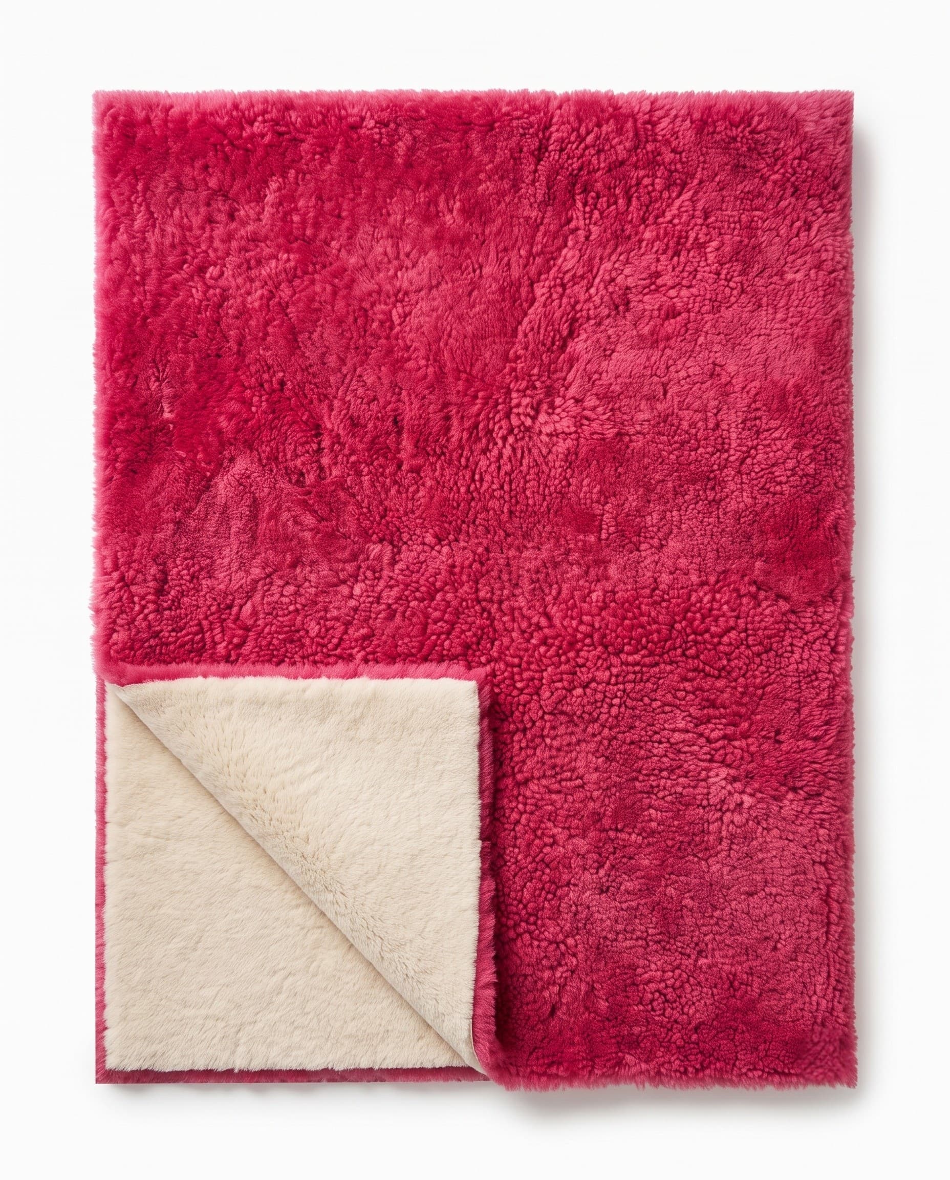 Plaid en peau lainée tondue — Fuchsia — 140 × 200 cm