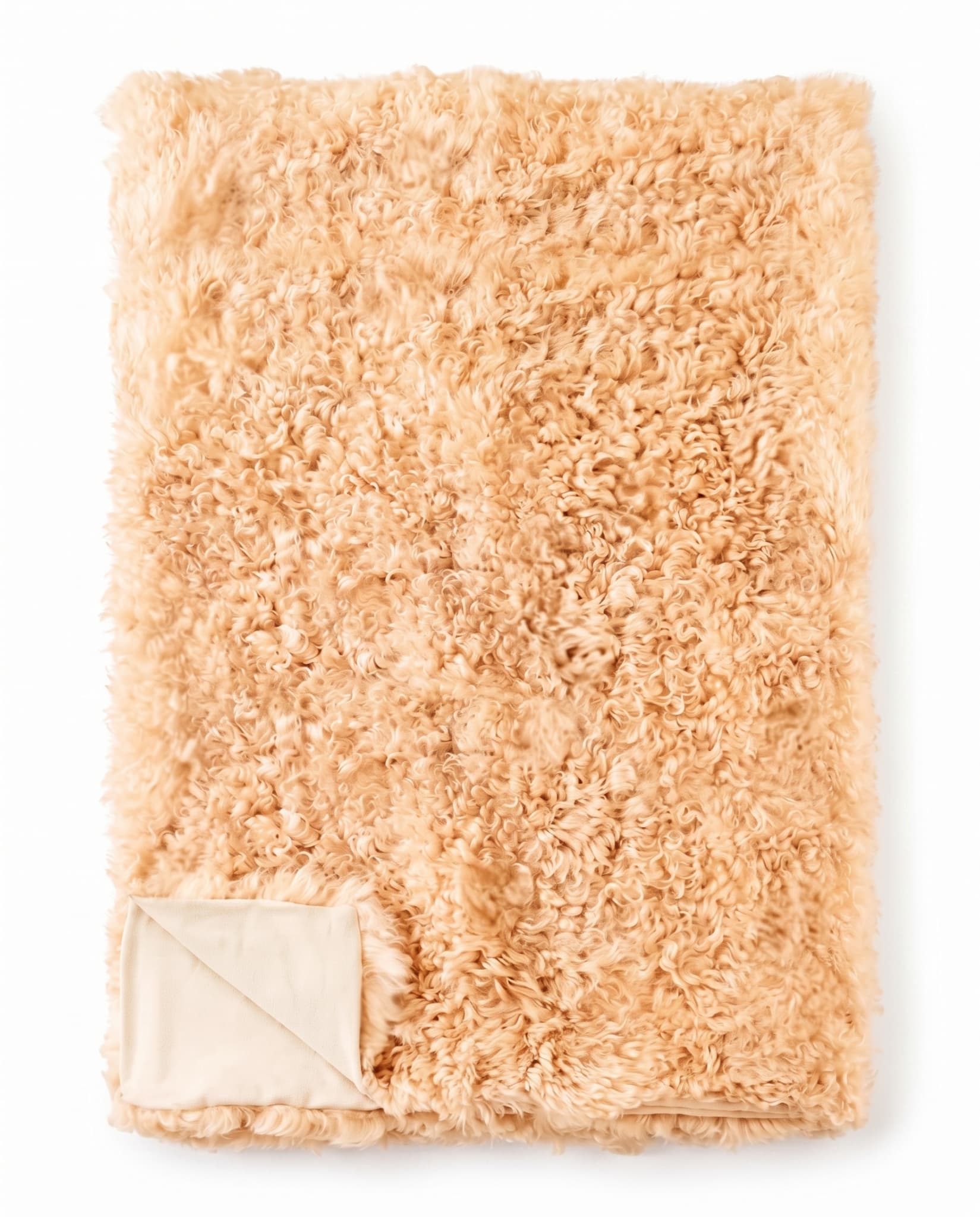 Plaid en peau de mouton — style islandais — Orange clair — 130 × 160 cm