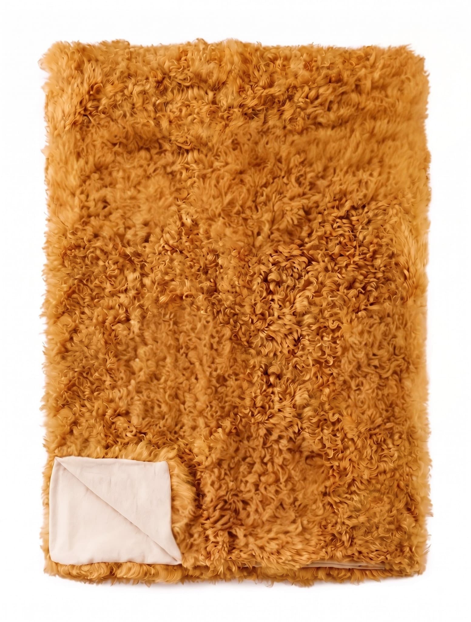 Plaid en peau de mouton — style islandais — Doré — 130 × 160 cm