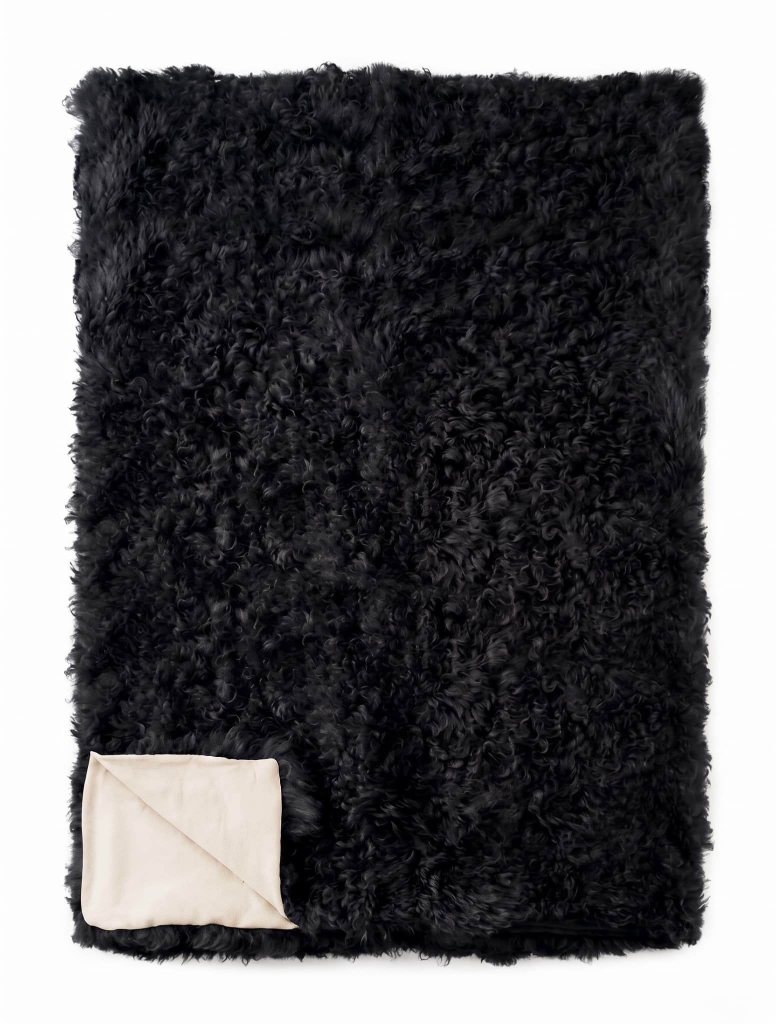 Plaid en peau de mouton — style islandais — Noir — 130 × 160 cm