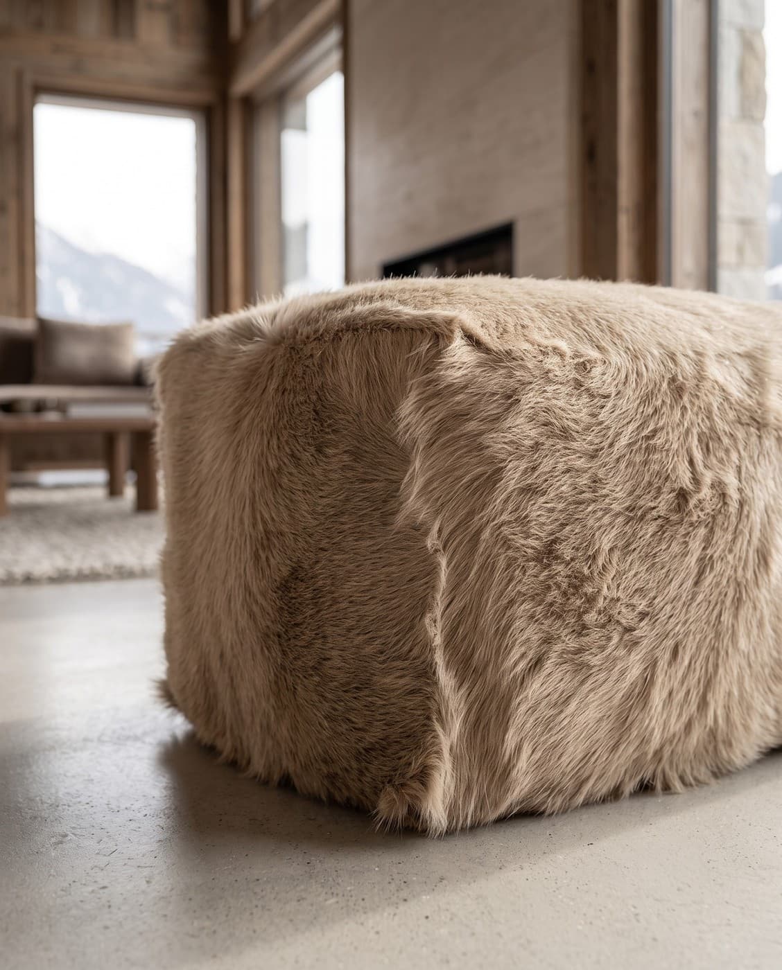 Pouf Vals en peau de chèvre, vue rapprochée du poil